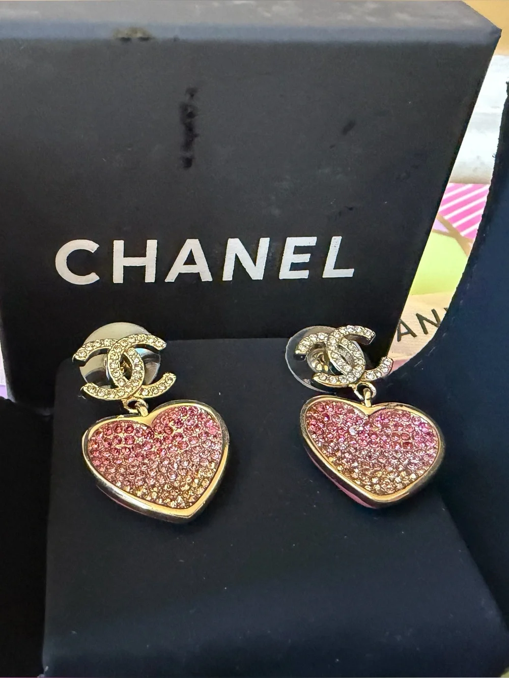 Chanel Gold and Pink Heart drop earrings